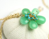 Chrysoprase Flower Necklace with Turquoise Cluster Gold Fill