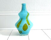 Vintage Turquoise and Chartreuse Belfor Crystal Vase - Czech, Bohemian, Hand Blown