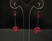 Handmade Swarovski Crystal Pink Flower Dangle Earrings