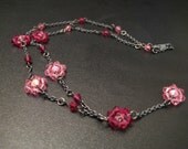 Hand Beaded Swarovski Crystal Pink Flower Chocker Necklace