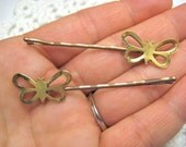 Steampunk Victorian Matte Gold Plated Antiqued Brass Butterfly Bobby pin set
