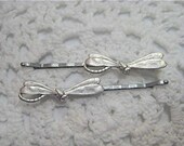 Steampunk Victorian Matte Antiqued Sterling Silver Plated Brass Woodland Dragonfly Bobby pin set