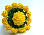 SPRING - limited edition crochet ring with co-ordinating cabochon