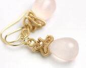 Rose Quartz Earrings with Gold Fill Freeform Coiled Wraps