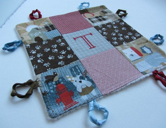 Baby Boy  Lovey with Custom Hand Embroidery and Knotties by Dolce Dreams