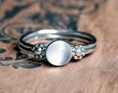READY TO SHIP, white moonstone, silver daisy flower ring, artisan metalsmith, size 6.75, hippie chick