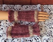 Hand Spun Hand and Wrist  Warmers, wool with angora trim