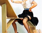 Free US shipping Handprinted Cotton Art Reprodn Applique Vintage Sexy Pin-up Girl Gil Elvgren "The Right Touch" , 1958