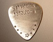 Bronze Guitar Pick with Personalized Latitude and Longitude