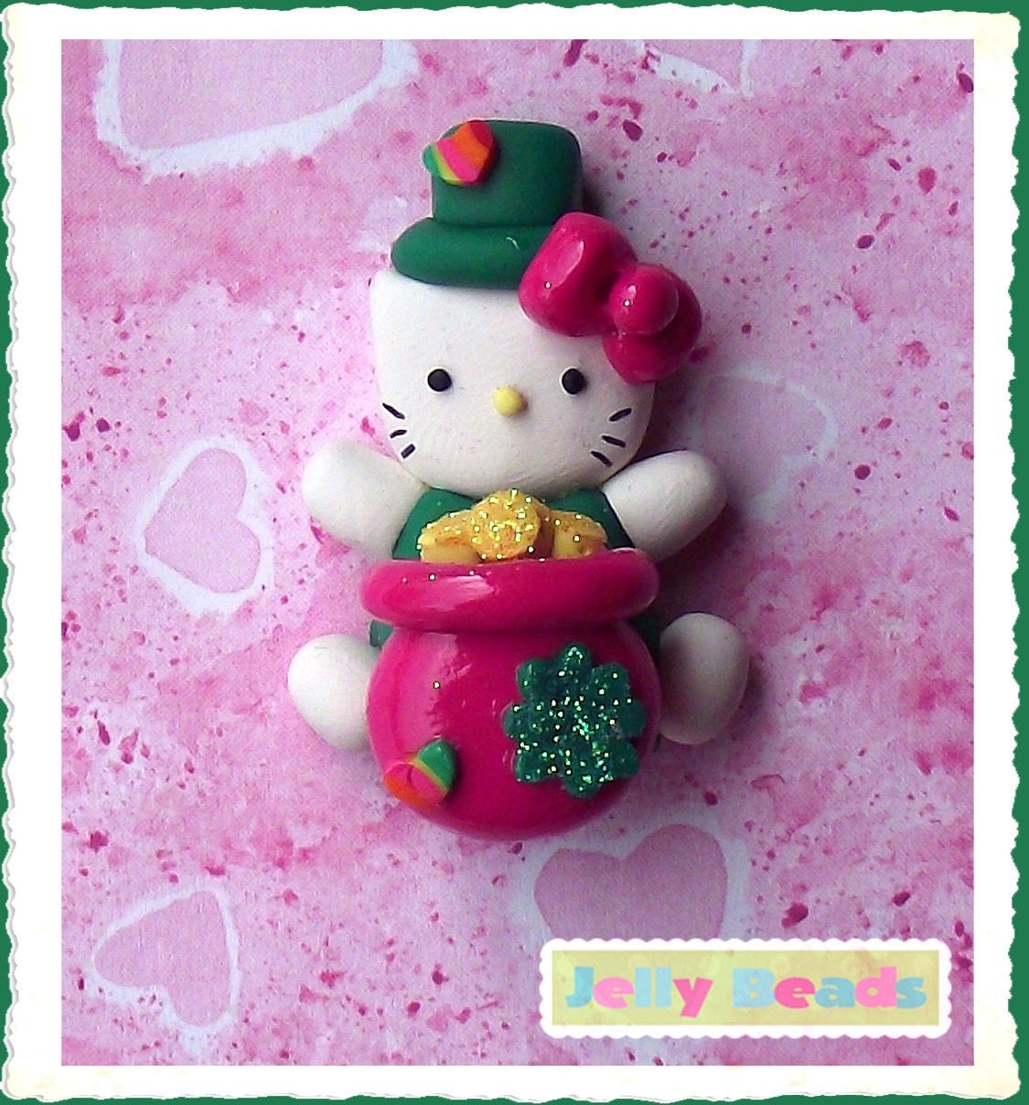 Good Luck Hello Kitty polymer clay bead/charm/bow center