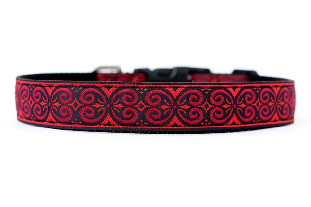 1 Inch Wide Dog Collar with Adjustable Buckle or Martingale in Antiqued (Red)