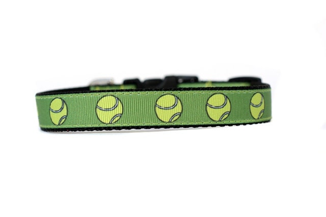 5/8 or 3/4 Inch Wide Dog Collar with Adjustable Buckle or Martingale in Tennis Balls an Exclusive Design