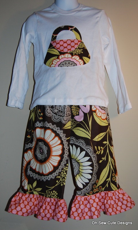 Cute Olive Lacework with Camel Dot Ruffles with Matching Purse Tee