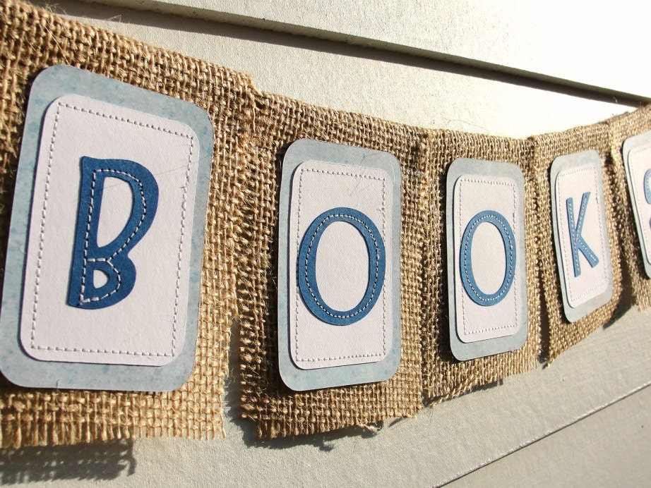 BOOKS Burlap Baby Shower Banner, Custom Colors Available