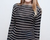 vintage open knit sweater / striped grunge sweater / M-L
