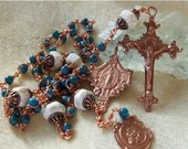 ON SALE Blue Rosary Unbreakable Wire Wrap Custom Unique Apatite Copper by HeartFelt Rosaries