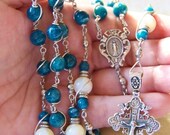 ON SALE Blue Apatite Rosary Silver wire wrap Unbreakable by HeartFelt Rosaries