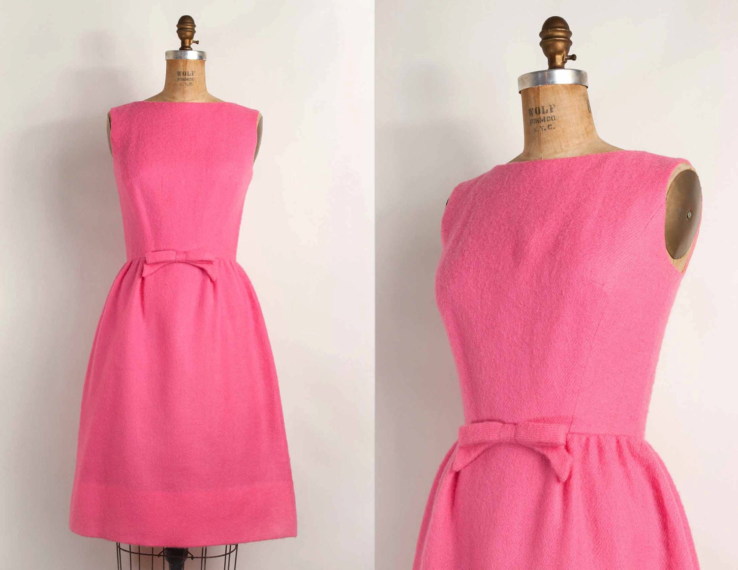 vintage 1960s dress / 60s lanz bubblegum pink wool party dress  (small)