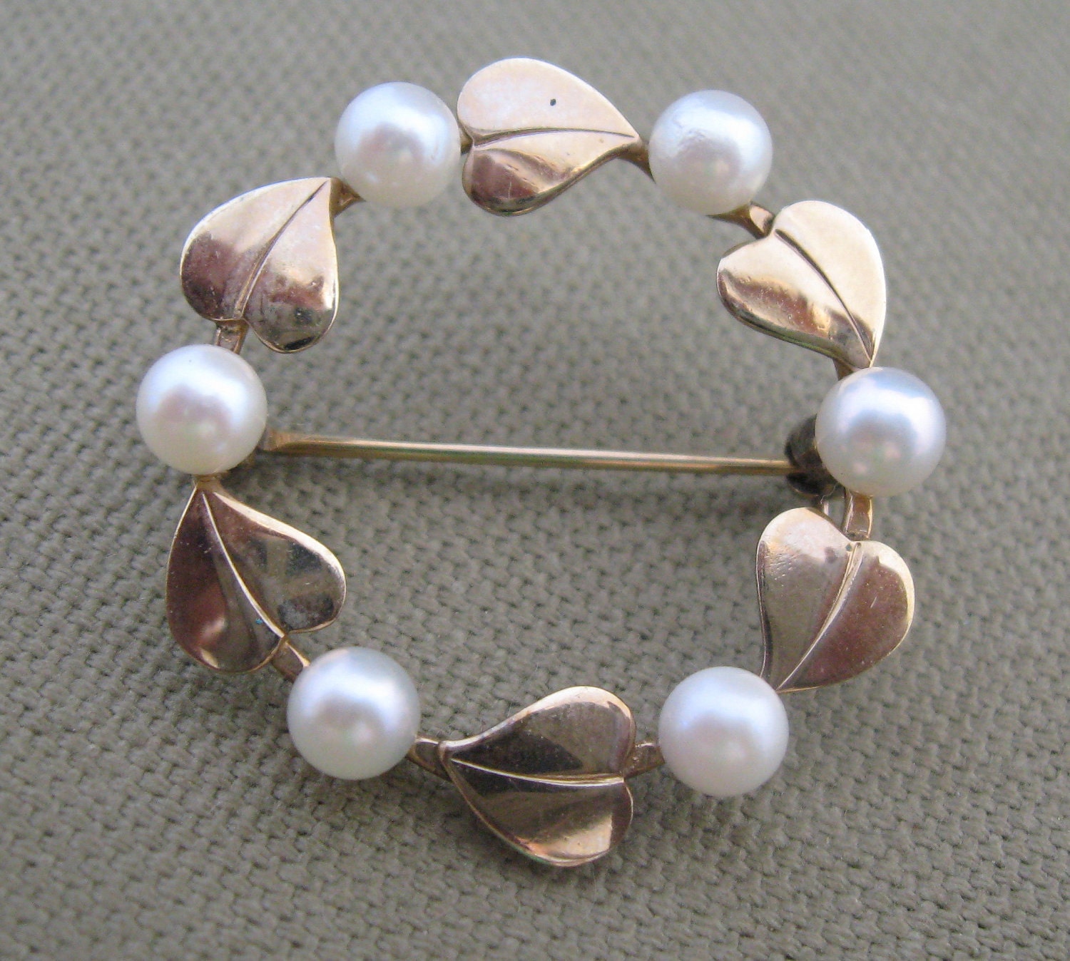 WRE Signed Vintage Brooch Pearls Gold Filled