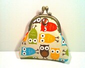 Coin Purse in Owl Fabric with Brown Button