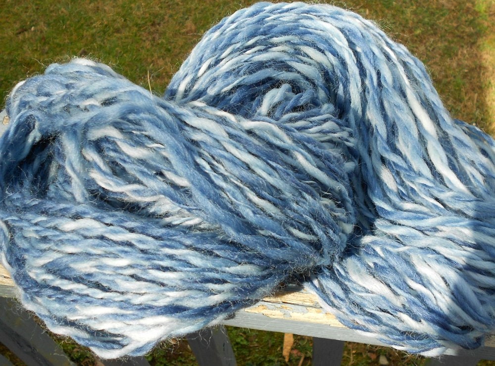 Handspun Yarn, Handspun Wool Yarn, Blue Jean, 2 ply, Bulky Yarn, 152 yards