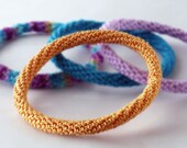 Crochet Bracelet Bangle Fine Thread Icord Light Orange