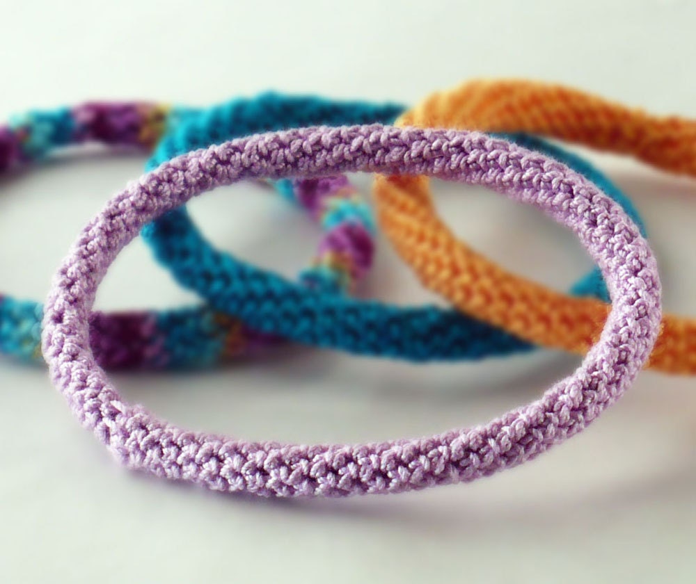 Crochet Bracelet Bangle Fine Thread Icord Light Purple
