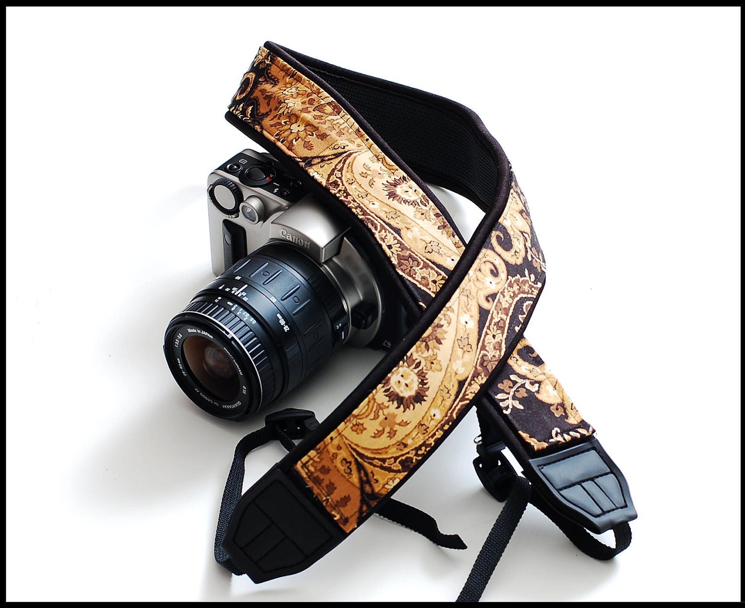 Custom Camera Strap on Etsy  that is now interchangeable  - Unisex golden Vibe unique camera strap in black and white