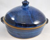 One Quart Cobalt Blue Casserole Stoneware Pottery