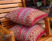 Maroon Burgundy Thai Painting sofa Throw decorative pillow cushion covers 18 inches