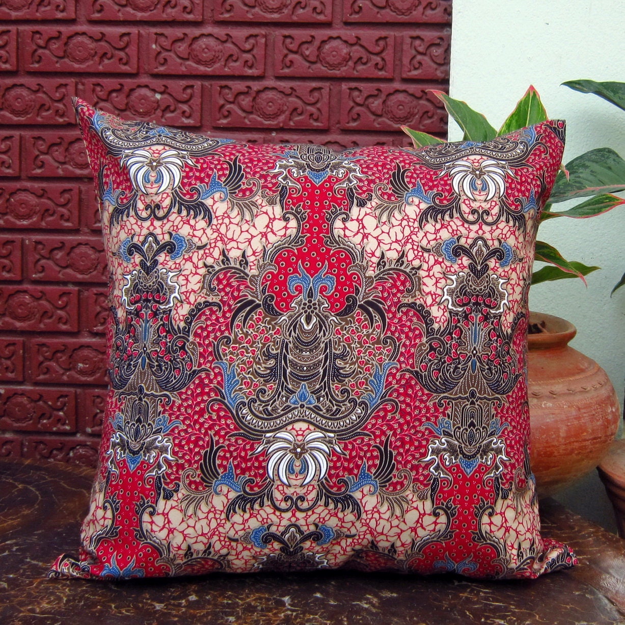 2 Dark Red Authentic Javanese Batik sofa Throw decorative pillow cushion covers 20 incheses