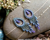 Lace Applique Earrings: 'Peacock Feathers' in Blue-Green-Purple Shades - venusenvyart