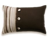 Chocolate Brown Beige Stripe Button Decorative Lumbar Pillow Case 12x18 inch LAYLA DESIGN