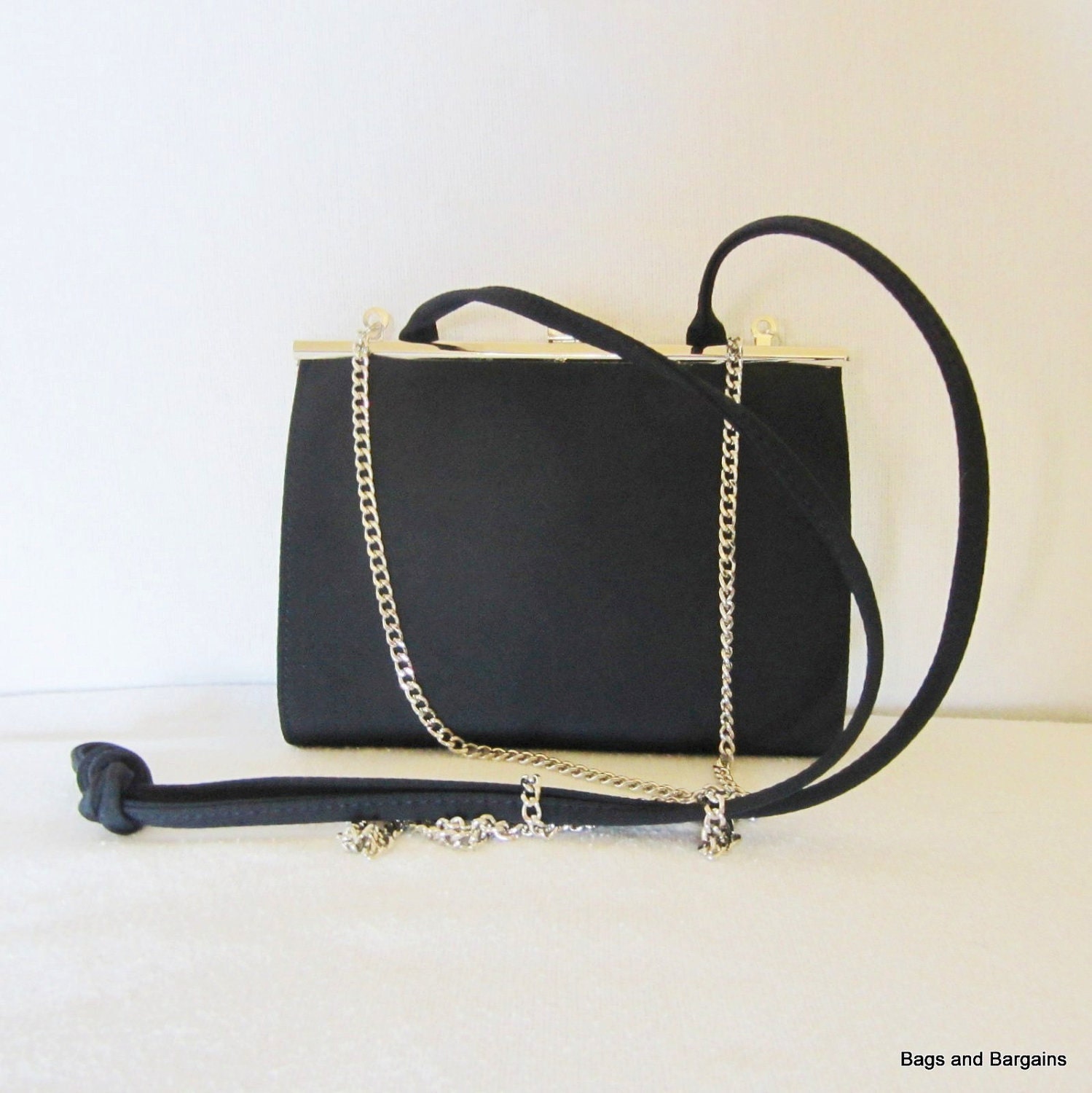 LIZ CLAIBORNE Black Fabric Evening Bag Clutch, Dual Shoulder Strap Choice Xbody