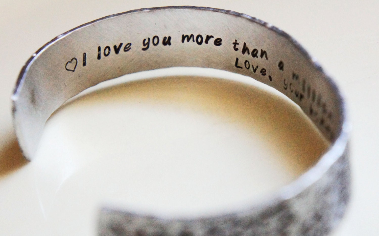 Custom Cuff Bracelet - Personalized Hand Stamped Aluminum Silver Adjustable Cuff Bracelet Hidden Message - Mens Gift for Him Fathers Day