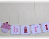 Happy Birthday Banner Garland Cupcake Red And Pink Shabby Chic Custom Wood Sign