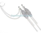 READY to be SHIPPED Silver Feather Dangly Chain Ear Cuff Set