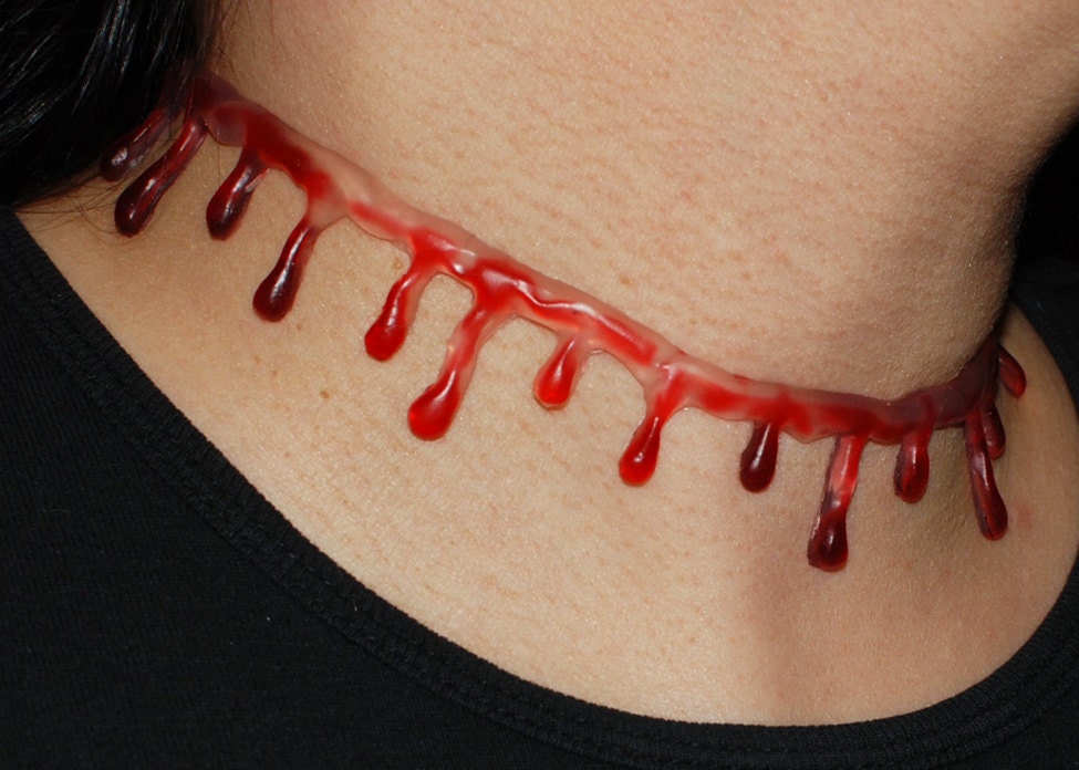 Zombie Jewelry Blood drip - Halloween Jewelry - Natural Bloody Drip   Necklace - Vampire Slit throat  choker  necklace
