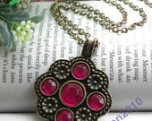 Pretty retro copper flower with purple crystals pendant necklace vintage style