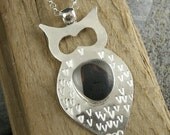 Genuine English Multi Sea Glass Sterling Silver Bezel Set Owl Pendant