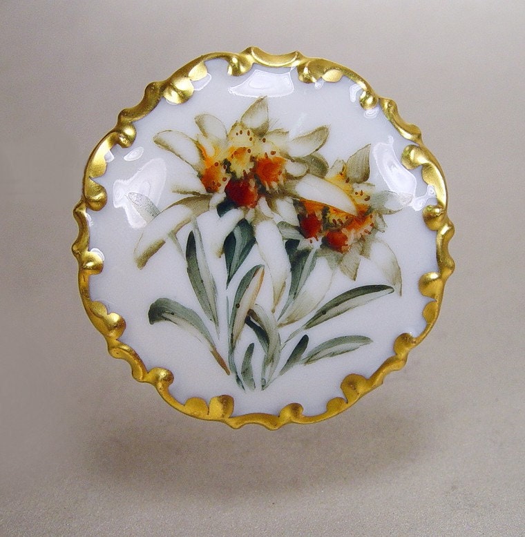 Rosenthal Porcelain Brooch Germany Flowers Floral Vintage 1950s Jewelry