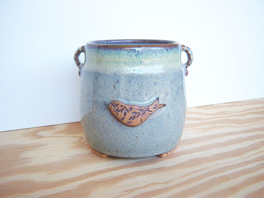 Birdy Stoneware Utensil Holder in Fog Glaze