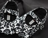 Black and white Damask mary jane, baby shoes 0-12 months