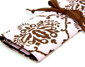 Large Knitting Needle Case Organizer - Leanika Damask - 30 brown pockets for circular, straight, dpn, or paint brushes