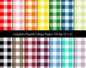Gingham Digital Collage Sheets 12 x 12 set with 14 Digital Papers