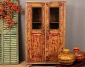 Vintage Red and Gold Distressed Cabinet