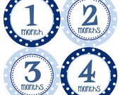 Baby Month Stickers Baby Boy Monthly Onesie Stickers Navy Blue Stickers Polkadot First Year Month Stickers Baby Shower Gift Photo Prop Tom