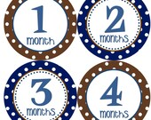 Baby Month Stickers Baby Boy Monthly Onesie Stickers Blue Brown Polkadot First Year Month Stickers Baby Shower Gift and Photo Prop - Jim