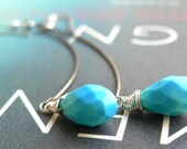 Stylish Earrings - Turquoise drop earrings, wire wrapped, sterling silver