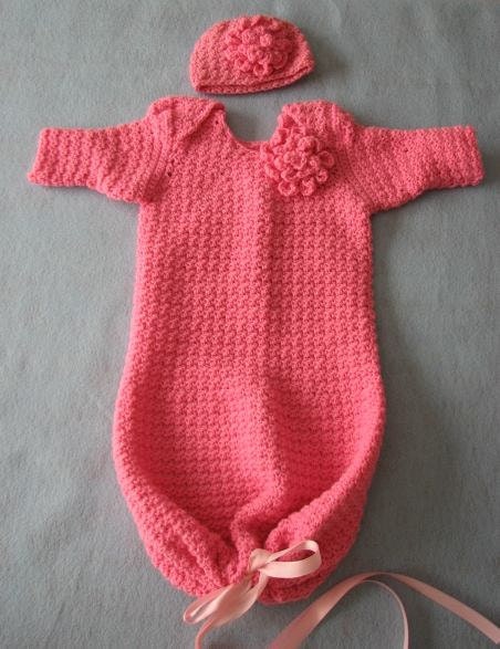Crochet Pattern Pink Flower Infant Sweet Pea Outfit or Pajamas with Matching Hat in PDF
